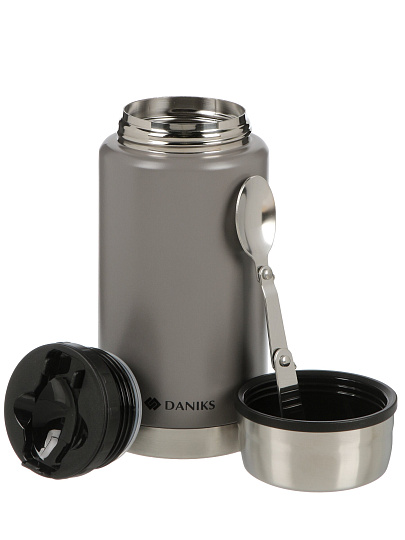 Термос для еды, нержавеющая сталь, 0.75 л, широкая горловина, Daniks, Эгида, колба нержавеющая сталь, с ложкой, с чехлом, серый, DTS-750