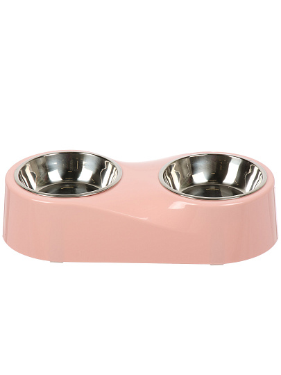 Миска для животных Y4-11417, металл, пластик, белый, розовый, двойная