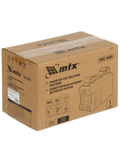 Сварочный аппарат инверторный, MTX, MMA-180BS, 5.6 кВт, 180 А, электрод, дуговой, ПВ 60 %
