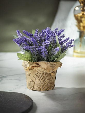 Цветок искусственный декоративный Лаванда, в кашпо, 17х7 см, фиолетовый, Y6-10381