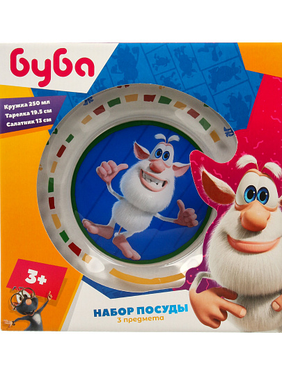 Набор детской посуды стекло, 3 шт, Буба, кружка 250 мл, салатник 13 см, тарелка 19.5 см, подарочная упаковка, ББН3-1