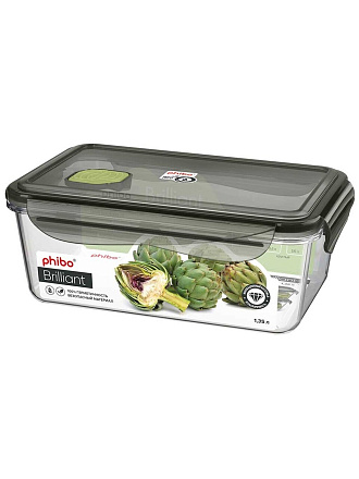 Контейнер пищевой пластик, 1.35 л, 22.5х13.5х8.2 см, прямоугольный, с клапаном, Бытпласт, Brilliant, 431179513