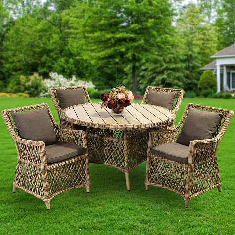 Мебель садовая Green Days, Форео, бежевая, стол, 122х122х75 см, 4 кресла, подушка серо-коричневая, CYH162W