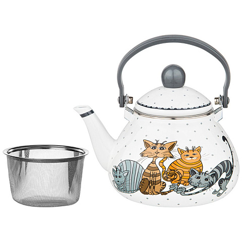 Чайник Agness эмаль с фильтром из нжс, серия озорные коты, 1,3л, подходит для индукц. плит, 934-356