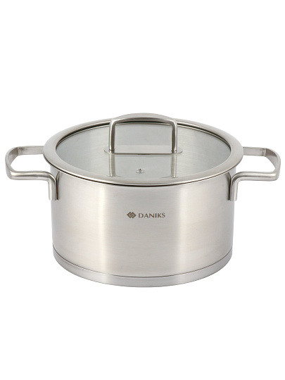 Кастрюля нерж, 4.75 л, с крыш, крыш стекло, Daniks, Тахо, индукц, SD-064-22