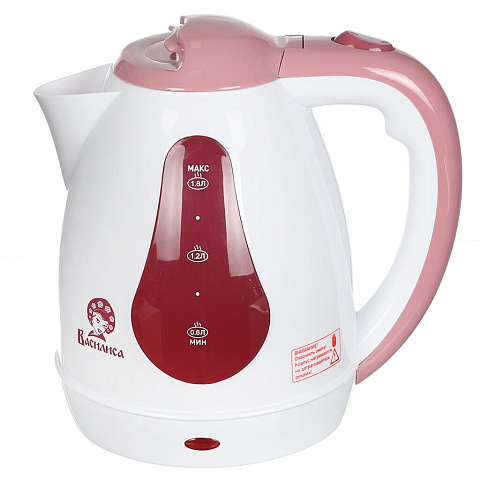 Чайник электрический пластиковый Василиса ТЗ-1500 белый с темно-розовым, 1.8 л, 1.5 кВт