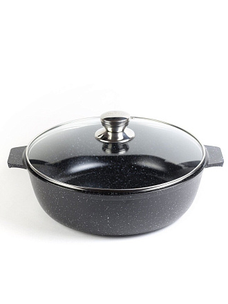 Жаровня алюминий, 30 см, 5 л, антипригарное покрытие, Алтей, Granit Perfection black, 09-0550-310, с крышкой