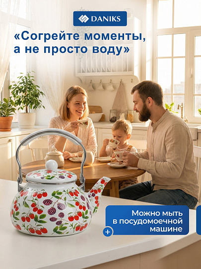 Чайник сталь, эмалированное покрытие, 2.5 л, Daniks, Ягоды, индукция
