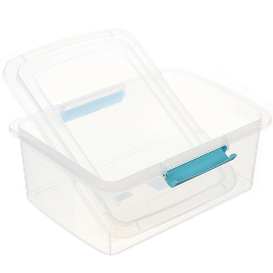 Ящик хозяйственный 9 л, 27.4х37х14.8 см, с крышкой, с защелками, прозрачный, небесный, BranQ, Laconic mini, BQ2513НБСПР