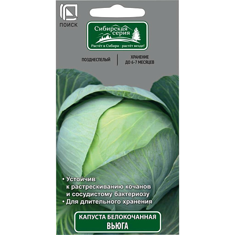 Семена Капуста белокочанная, Вьюга, 0.5 г, Сибирская, цветная упаковка, Поиск