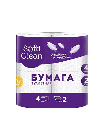 Туалетная бумага Softi Clean, 2 слоя, 4 шт, 15.31 м, с втулкой, белая