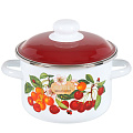 Кастрюля эмалированная сталь, 2 л, крышка сталь, цилиндрическая, СтальЭмаль, Черешня, 6RD161M, белоснежная