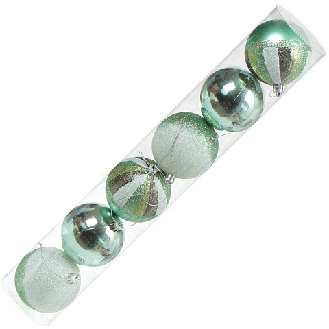 Елочный шар 6 шт, зеленый, 8 см, пластик, SY18CBB-328