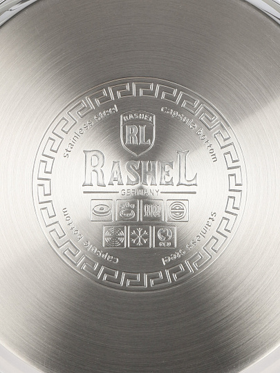 Жаровня нержавеющая сталь, d32 см, 7.5 л, RasheL, R-1/321, с крышкой, индукция