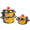 Набор посуды эмалированная сталь, 6 предметов, цилиндрические кастрюли 1.5,2.3,3 л, индукция, Керченский металлургический завод, Даша-1