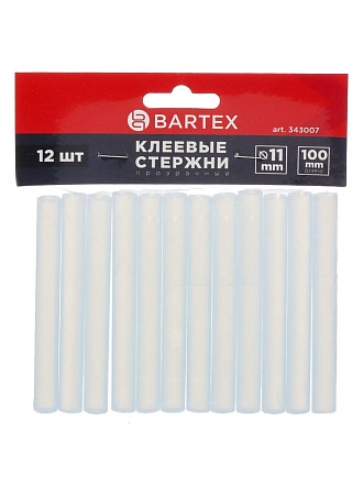 Стержни клеевые для пистолетов 12 шт, диаметр 11х100 мм, прозрачные, Bartex