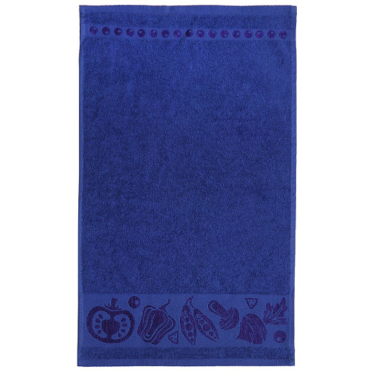 Полотенце кухонное махровое, 35х60 см, 100% хлопок, Вышневолоцкий текстиль, Бордюр овощи, темно-синее, 634, Россия, Ж1-3560.970.375