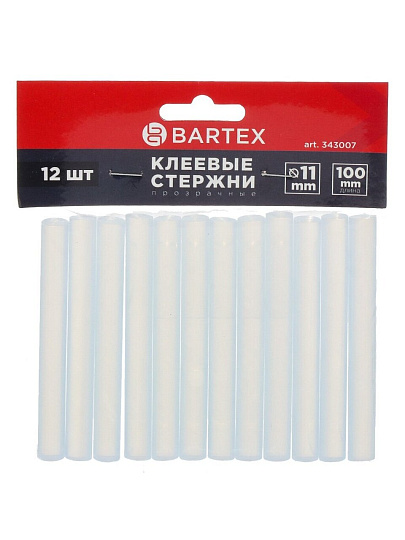 Стержни клеевые для пистолетов 12 шт, диаметр 11х100 мм, прозрачные, Bartex