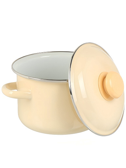 Кастрюля эмалированная сталь, 2 л, крышка сталь, цилиндрическая, Сибирские товары, 9MD161P, слоновая кость, индукция