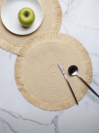 Салфетка сервировочная полимер, 38 см, круглая, бахрома, Y4-9666