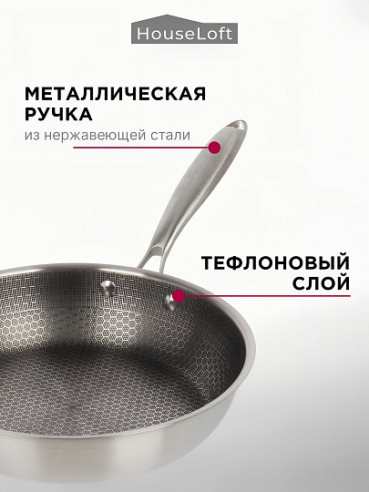 Сковорода нержавеющая сталь, 26 см, антипригарное покрытие, HouseLoft, индукция, B020176