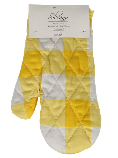 Прихватка-варежка, 26х18 см, 100% хлопок, желтая клетка, Узб-н