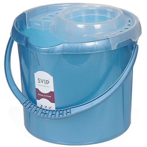 Ведро пластик, 9 л, синее, с отжимом, хозяйственное, со сливом, Svip, SV3204