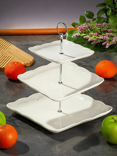 Ваза для фруктов, 3 яруса, керамика, 15х20х25 см, Y4-6549, белая