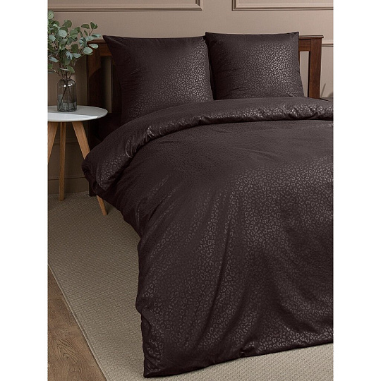 Постельное белье 2-спальное, простыня 180х210 см, 2 наволочки 70х70 см, пододеяльник 175х215 см, Amore Mio, мако-сатин, Fast коричневый
