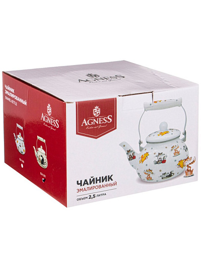 Чайник Agness эмалированный, 2,5л, серия "Парижские коты", 934-391