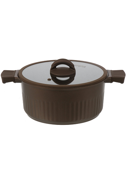 Кастрюля литой алюминий, антиприг, 4.2 л, крышка стекло, Kukmara, Stella, mokko, ксм42а