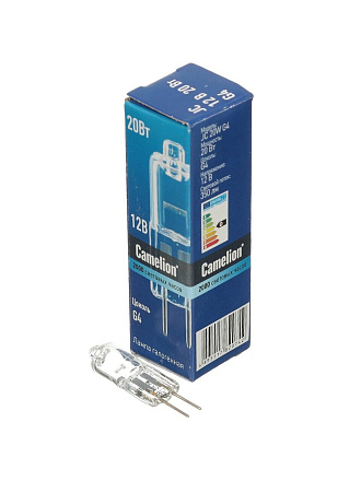 Лампа галогенная G4, 20 Вт, 12 В, капсула, JC, свет белый, Camelion, 1955