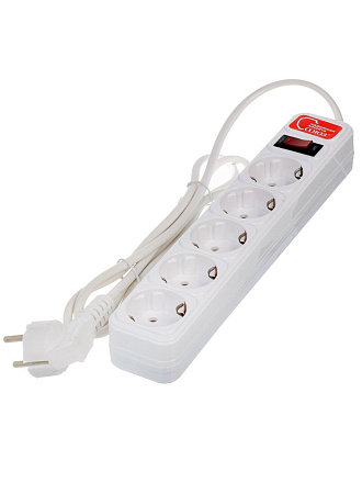 Сетевой фильтр 5 гнезд, 1.5 м, ПВС, 3х0.75 мм², с заземлением, выключатель с индикацией, Союз, 1324