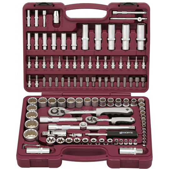 Набор слесарных инструментов Thorvik, UTS0094/12, 1/2", 1/4", 12-гранные, кейс, 94 предмета
