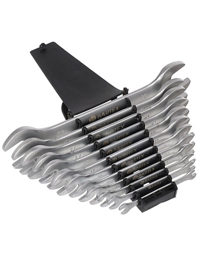 Набор ключей рожковый, 12 предметов, Bartex, 6-32 мм, матовый, CrV сталь, держатель