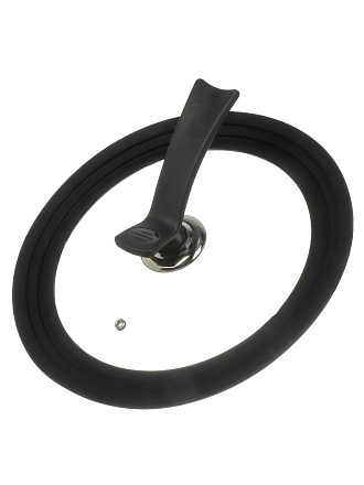 Крышка для посуды стекло, Daniks, кнопка силикон, черная, ручка боковой держатель, 24/26/28, GLM-242628