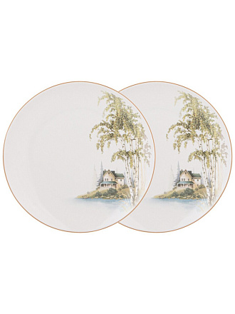 Набор тарелок закусочный, фарфор, 2 шт, 20.5 см, круглый, Березки, Lefard, 85-2014, белый