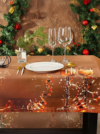 Скатерть 145х180 см, 100% хлопок, Праздничный стол Бокалы шампанского, AI-1504046