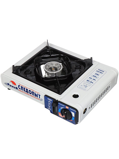 Плита газовая портативная, 1 конфорка, для цанговых баллонов, переходник для бытовых баллонов, Следопыт, PF-GST-M01