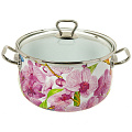 Кастрюля эмалированная сталь, 4 л, крышка стекло, Interos, Орхидея, 15116, индукция