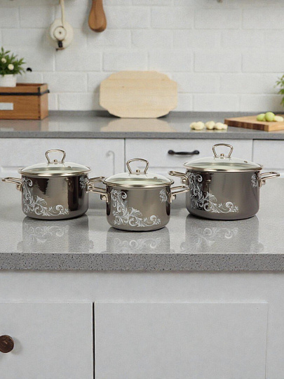 Набор посуды эмалированная сталь, 3 предмета, кастрюли 2, 3, 4 л, СтальЭмаль, Iseberg, 8DB025S