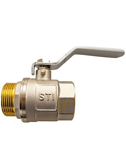 Кран для воды, 1"1/4, г-ш, латунь, ручка, DN 32, никель, STI
