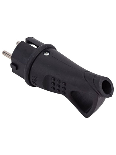 Вилка с заземлением, 16 А, IP44, 250 В, однофазная, каучук, с ушком, еврослот, черная, UNIVersal, 3, 46802360