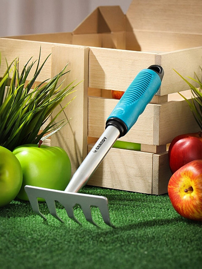 Грабли прямые, 5 зуб, сталь, 11.5 см, Grandy, Connect, черенок пластиковый