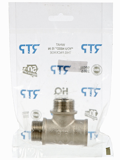 Тройник 3/4", г-ш-ш, никель, индивидуальная упаковка, RTP