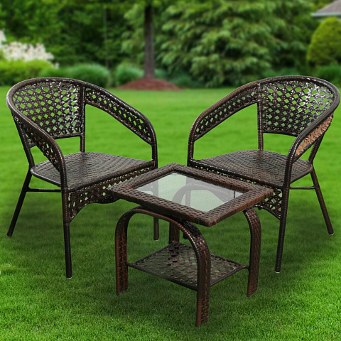 Мебель садовая Малибу, коричневая, стол, 56х66х76 см, 2 кресла, Y9-297
