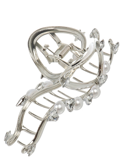 Заколка для волос 12 см, металл, с белыми бусинами, Y4-11622