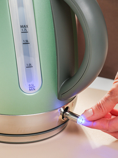 Чайник электрический Brayer, 6111BR, зеленый, 1.7 л, 2200 Вт, скрытый нагревательный элемент, нержавеющая сталь