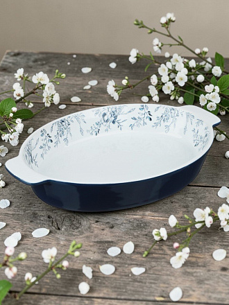 Форма для запекания керамика, 20.5х30х5 см, овальная, Millimi, Цветы, 826-007