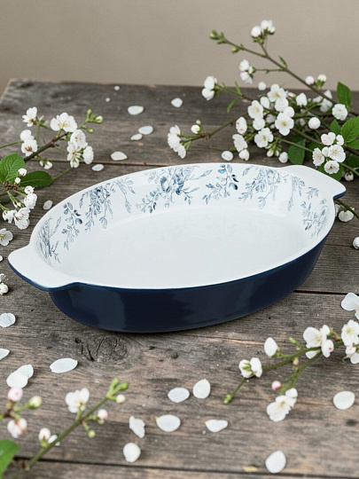 Форма для запекания керамика, 20.5х30х5 см, овальная, Millimi, Цветы, 826-007